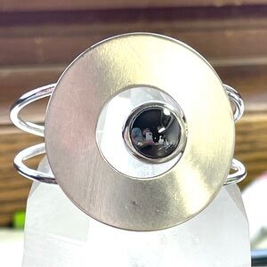 Silver MCM Modernist Circle Design Hematite Cuff Bracelet